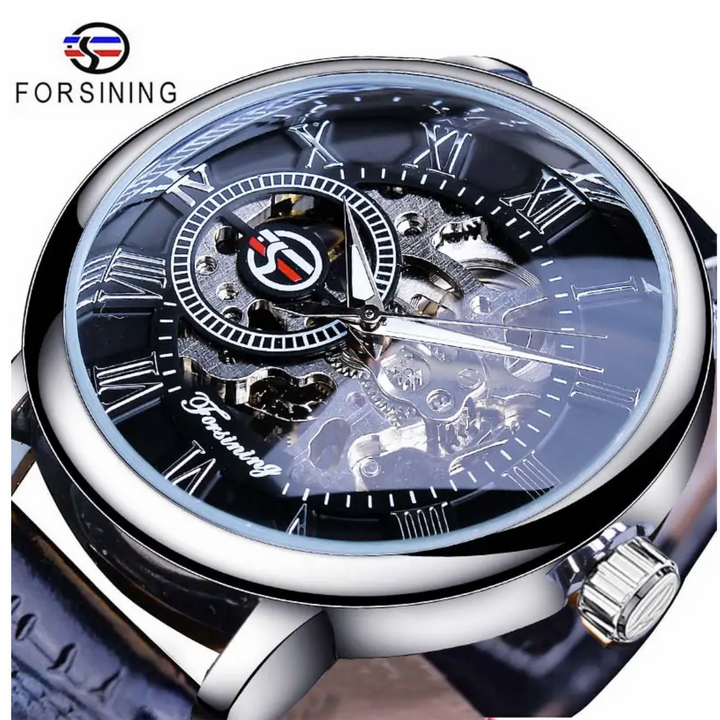 Men's Luxury Mechanical Watch with Skeleton Dial – Premium Leather Band & Stainless Steel Case